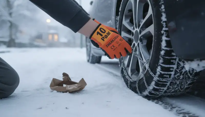 Mit den richtigen Handschuhen Schneeketten montieren
