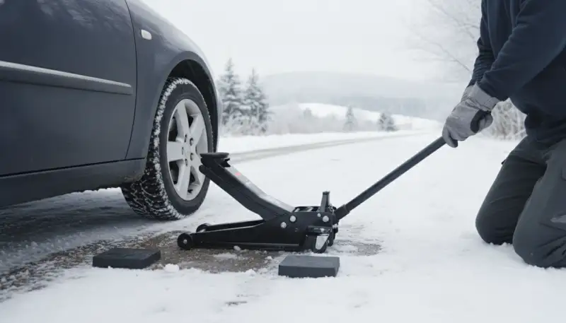 Sicherer Einsatz vom Wagenheber im Winter